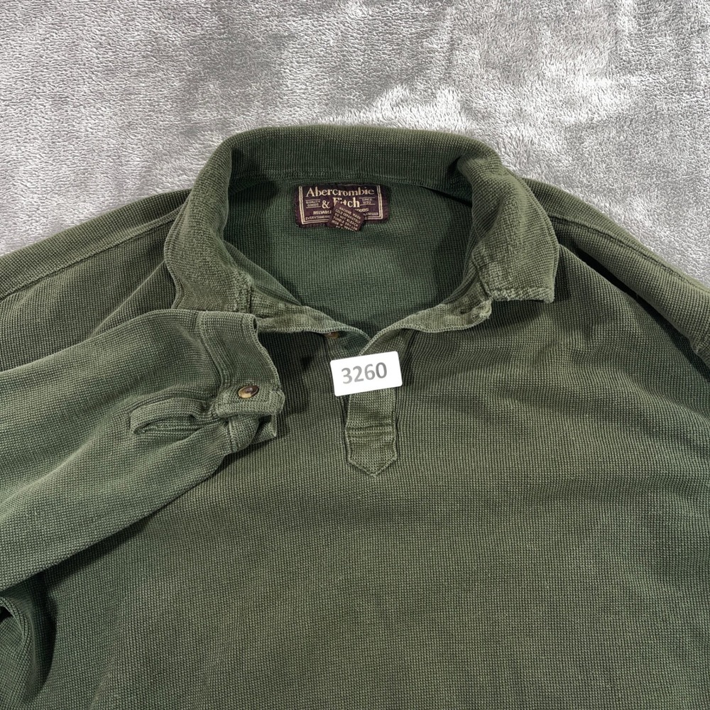 Abercrombie & Fitch Polo Shirt Mens XL Green Long Sleeve Waffle Knit Thermal